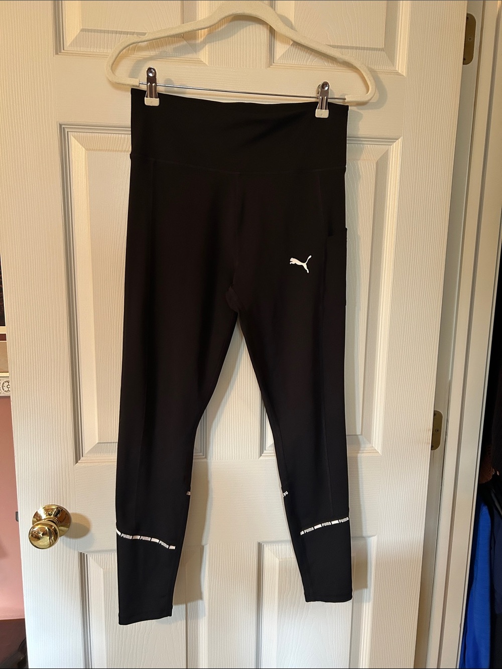 Puma Women’s Black High-Rise Performance Leggings with White Trim